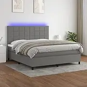 Bed Furniture Box Spring Bed with Mattress&LED Dark Grey 153x203 cm Queen Size Fabric