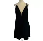 Abercrombie & Fitch Linen Black Strappy Sleeveless VNeck Lined Mini Dress XLarge