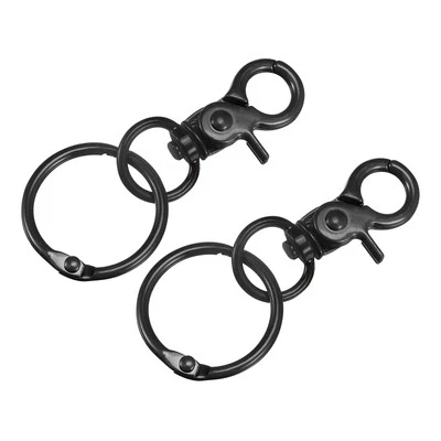 44mm Swivel Clasps Lanyard Snap Hook with Binder Ring for DIY Black 2Pcs