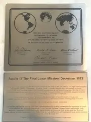 APOLLO 17 NASA Lunar landing plaque & The final Lunar mission explanation plaque