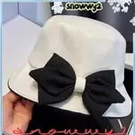 SNOWWY2藝術蝴蝶結沙灘帽,休閒甜水桶帽,新建夏季時尚透氣漁人帽婦女