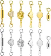 Paxcoo 12Pcs Magnetic Necklace Clasps and Assorted Sizes, Silver & Gold
