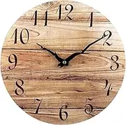 Plumeet Wall Clock, 12'' Frameless Wooden Wall Clocks with Silent Quartz Movement, Rustic Country Village Walnut Clocks Decorative for Kitchen Bedroom Living Room, Brown