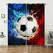 AILONEN Sports Soccer Window Curtain for Boys,Soccer Curtain for Kids Bedroom,Ice and Fire Football Time Game Window Drapes,Red and Blue Ball Print Curtain 2 Panels Set, 38" W x 45" H