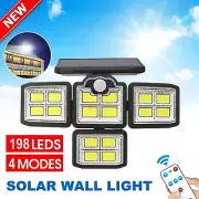 198 LED 4 Head Solar Motion Sensor Light Outdoor Garden Wall Security Flood Lamp