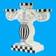 Mackenzie Childs DOODLES CANDELABRA PILLAR CANDLE HOLDER Boudoir White Black NIB