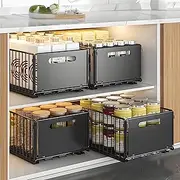 KitchEss 4 Pack Pull Out Drawers for Cabinets, Foldable Pull Out Cabinet Organizer, Slide Out Drawers Kitchen, Sliding Drawer Shelves for Kitchen Storage & Organisation