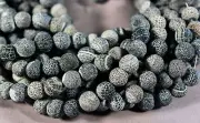 CRACKLE BLACK & WHITE FROSTED CRAB AGATE 10MM ROUND BEADS 15" STRAND