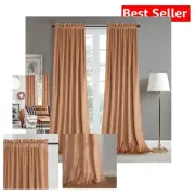 Stylish Room Darkening Peach Velvet Curtains 52"W x 108"L - 2 Ready-Made Panels