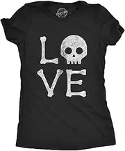 [Crazy Dog T-shirts] Womens Love Skull Tshirt Funny Skeleton Bones Halloween Party Graphic Tee