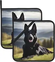 Black German Shepherd Dog Potholders BBQ Pot Holders for Heat Resistant Potholder, Hot Pads,Cooking Baking(2-Pack)
