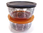 Pyrex DAY of the DEAD Halloween SUGAR SKULLS 4 Cup STORAGE BOWL Orange *OR Black