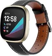 Leather Bands Compatible with Fitbit Versa 3/Fitbit Sense Watch Bands for Women Men, Soft Breathable Adjustable Replacement Band for Versa 3/Sense