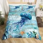 Jellyfish Bedding Set Twin Size Kids Ocean Creature Themed Comforter Cover Set