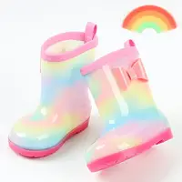 在飛比找樂天市場購物網優惠-兒童雨鞋公主女童幼兒園寶寶防滑雨靴水鞋小孩加絨水靴可愛彩虹