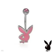 PLAYBOY Body Ring W/Genuine Crystal in Metallic Base metal,Pink Enamel and StSl