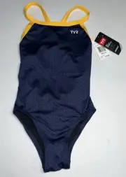 TYR Navy Blue Hexa Diamond DHEX7Y Size 24 One Piece Girls Durafast Swimsuit