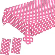JCTHKUKU 2 Pcs Pink Polka Dot Table Cloth, Disposable Plastic Pink & White Tablecloth for Outdoor Picnic, Birthday, Gender Reveal, Baby & Bridal Shower Party Decor 54 x 108 in