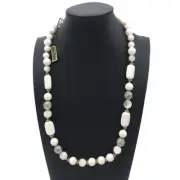 Genuine Lucite Vintage Beaded Necklace Hong Kong White Silver-Tone NOS