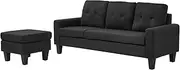 3 Seater Black Fabric Sofa Ottoman Corner Chaise Couch Modern Lounge Suite Set