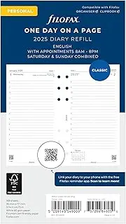 Filofax Calendar Diary Refill, Personal/Compact Size, Day on One Page with Appointments, Ruled, White Paper, English, 2025 (C68441-25)