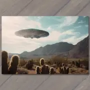 FLATCARD Surreal Encounter Alien Spaceship Desert Landscape UFO Flying Saucer