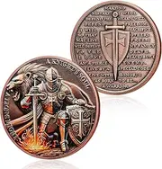 Knights Templar Coin, Knights & Lion Challenge Coin - Armor of God Medallion, Religious Red Cross Pocket Token, Bronze Christian Gifts for Men Women