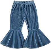 [Gureui] Toddler Baby Girls Leopard Flare Denim Jeans Pants Elastic Patchwork Wide Leg Bell-Bottoms Ruffle Long Pants Trousers