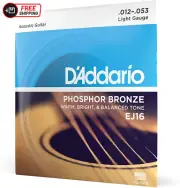 D'Addario EJ16 Phosphor Bronze Acoustic Guitar Strings, Light, 12-53