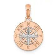 14k White/Rose Gold Rose and White Gold Mini Nautical Compass Pendant
