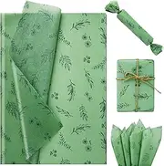 Bolsome 100 Sheets 20 * 14 Inches Botanical Print Tissue Paper for Gift Wrapping, Green Leaves Tissue Paper for Gift Bags Sage Green Boho Tissue for Birthday Wedding Baby Shower DIY Craft