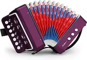 Button Accordion 10 Keys Control Accordion include 3 Air Valve Easy to Play Lightweight Environmentally-friendly Kid Instrument for Early Childhood Development (Purple)