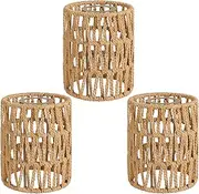 3 Pack Rattan Lamp Shade, Cylinder Woven Lamp Shades Replacement, 5.9in Height, 4.7in Diameter, 1.65in Fitter Lamp Shade for Pendant Chandelier Wall Light