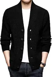 [SWJGLITTR] Men's V Neck Buttons Knitted Cardigan Lightweight Knitted Button Men Sweaters Cable Knit Sweater Cardigans, Black, Medium