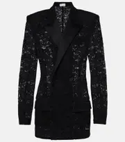 [Saint Laurent] Saint Laurent Satin-trimmed guipure lace tuxedo jacket UK 8 black