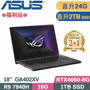 ASUS ROG GA402XV-0026E7940HS-NBL 日蝕灰(R9-7940H/16G+8G/2TB SSD/RTX 4060/W11/14)特仕福利品