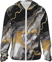 [LHBWCVN] UPF 50+ Light Jacket Full Zip Sun Protection Hoodie for Women Men Long Sleeve Black White Gold Foil Marble Sun Shirts