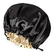 CHORHA Satin Sleep Cap,Double-Sided Adjustable Sleep One Size (Pack of 1) Black