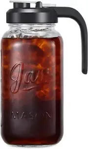 64 oz Glass Pitcher with Lid - 2 Quart Wide Mouth Mason Jar Pitcher w Filter Lid