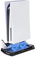 Vertical Stand for PlayStation 5 with Cooling Fan Charging Station Cooler for PS5 Disc/ Digital Edition Console, PS5 Cooling Stand with Dual Controller Charge Station Dock for PS5 DualSense Controller