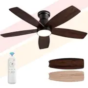 42 inch Flush Mount Ceiling Fans with Lights and Remote Control,Black Low