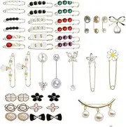 [LimCryspp] 42 Pieces Of Multi-Color Sweater Shawl Pins, Artificial Pearl Brooches, Decorative Safety Pins, Fashionable Cover Buttons, Sweater Shawl Pins, Women's Clothing Decoration Accessories