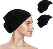[XXHUO] Hijab Undercap, 2 Pcs Hijab Cap Cotton Tube Cap Breathable Cap Hats Instant Underscarf Ready To Wear Head Scarf Headwrap Black Jersey Hijab Scarf For Women, Black, One Size