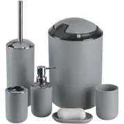 Catzon Bathroom Accessories Set of 6 with Toothbrush Holder Cup Soap Dispenser Trash Can Plastic Bathroom Set-Gray