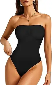 [Irisnaya] Strapless Shapewear Bodysuit for Women - Thong Bodysuit Tummy Control Tube Top Body Suits with Removable Strap