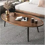 1-Walnut Oval Coffee Table Wooden Rustic Coffee Table Simple Household Living Room Small Apartment Sofa Small Table Wooden Leg Round Tea Table (Black Marble,24in) (Walnut Color,32in)