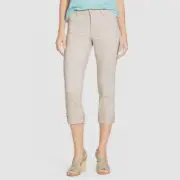 $90 NYDJ Women's Beige Dayla Zip Button Wide Cuff Capri Pants Size 2