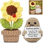 TKINRIC Cute Mini Positive Potato Crochet Doll Gifts,Emotional Support Crochet Positive Sunflower Gift Desk Decor for Women Men Mom Dad Friend Gifts for Anniversary Mothers Day (Potato&Sunflower)