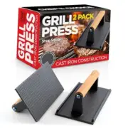 Cast Iron Grill Press (Set of 2) - 8 x 8x4 Grill Press 8x4 Grill Press (2 Pack)