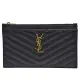 【YSL】MONOGRAM系列V字縫線小牛皮金屬LOGO拉鍊手拿/零錢包(黑色636312-BOW01-1000)